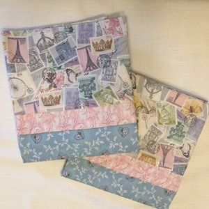 Pillowcases- Blue/Multi Postage Stamp Print -Queen